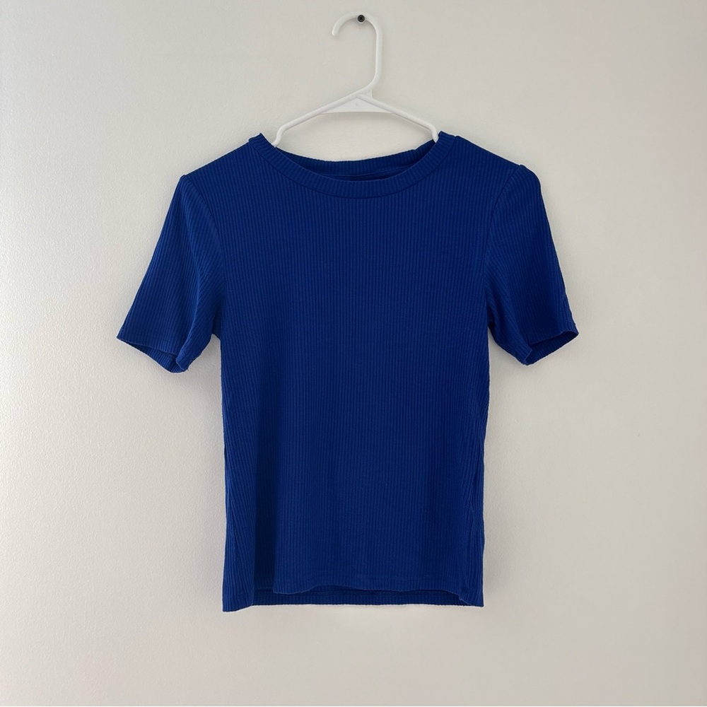 H&M Ribbed Tee Cobalt Blue Size Small NWT